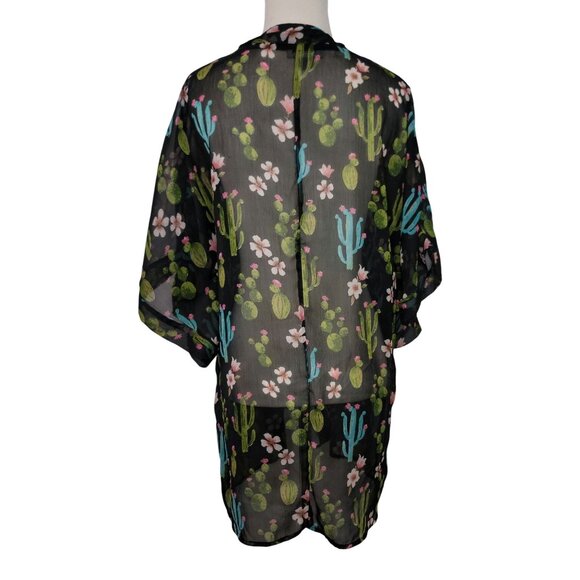 Cactus Print Sheer Kimono Bathing Suit Cover-Up For Women Polyester One Size - Picture 2 of 10